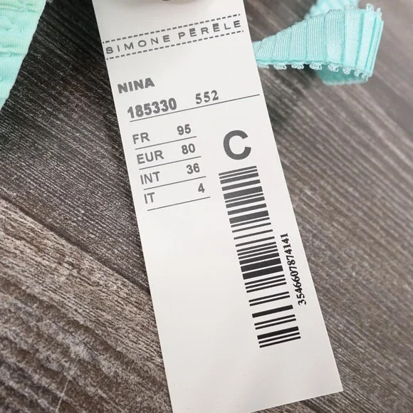 New! Simone Perele Balconette Bra Womens 36C Blue Lace Sheer Unlined Underwire - Picture 5 of 10